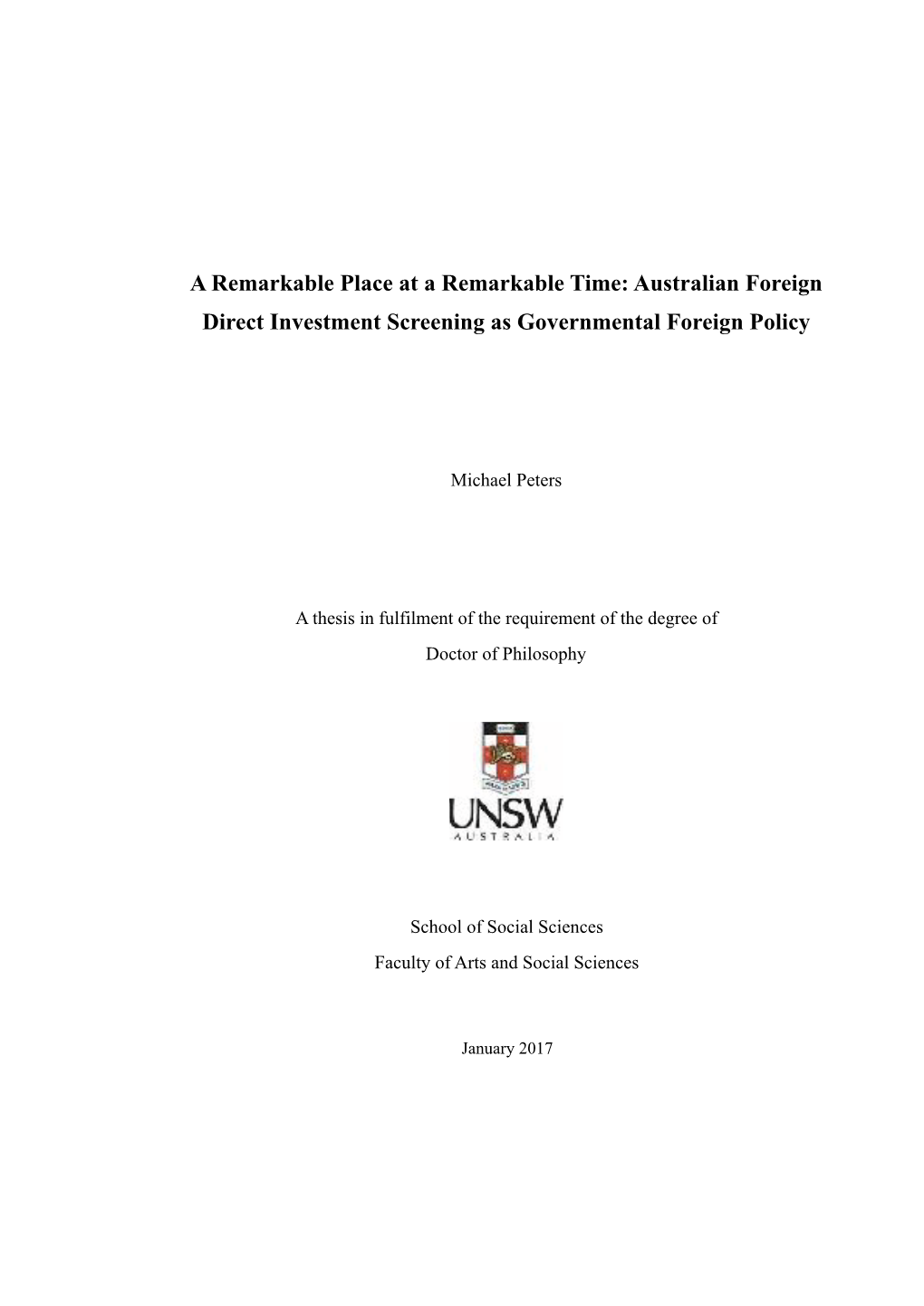 Australian Foreign Direct Investment Screening As Governmental Foreign Policy