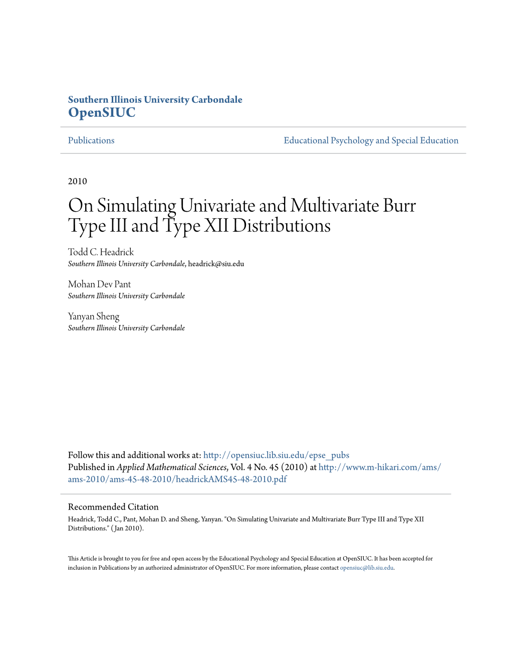 On Simulating Univariate and Multivariate Burr Type III and Type XII Distributions Todd C