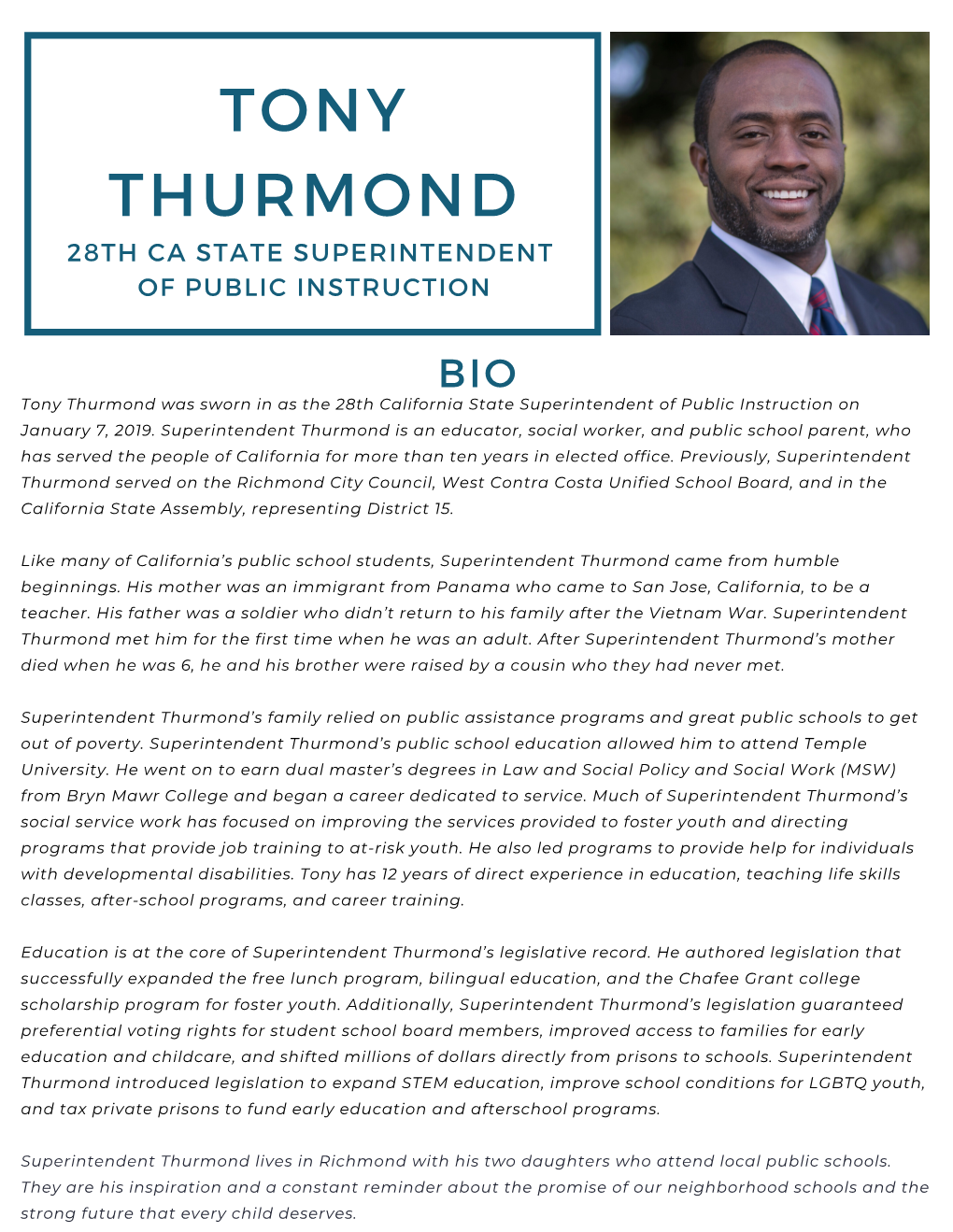 Tony Thurmond 28Th Ca State Superintendent of Public Instruction