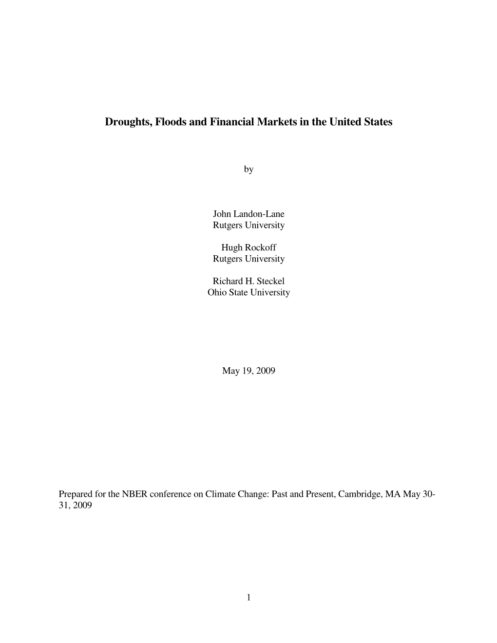 Droughts, Floods and Financial Markets in the United States