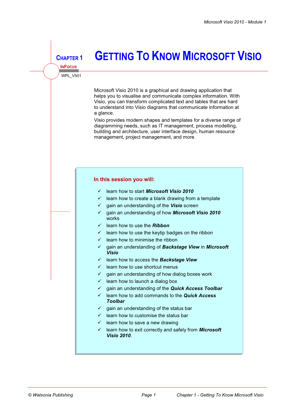 Chapter 1 Getting to Know Microsoft Visio Infocus Wpl V501