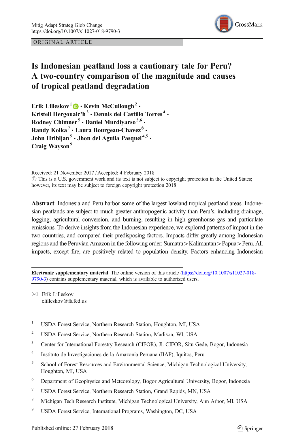 Is Indonesian Peatland Loss a Cautionary Tale for Peru? a Two-Country Comparison of the Magnitude and Causes of Tropical Peatland Degradation