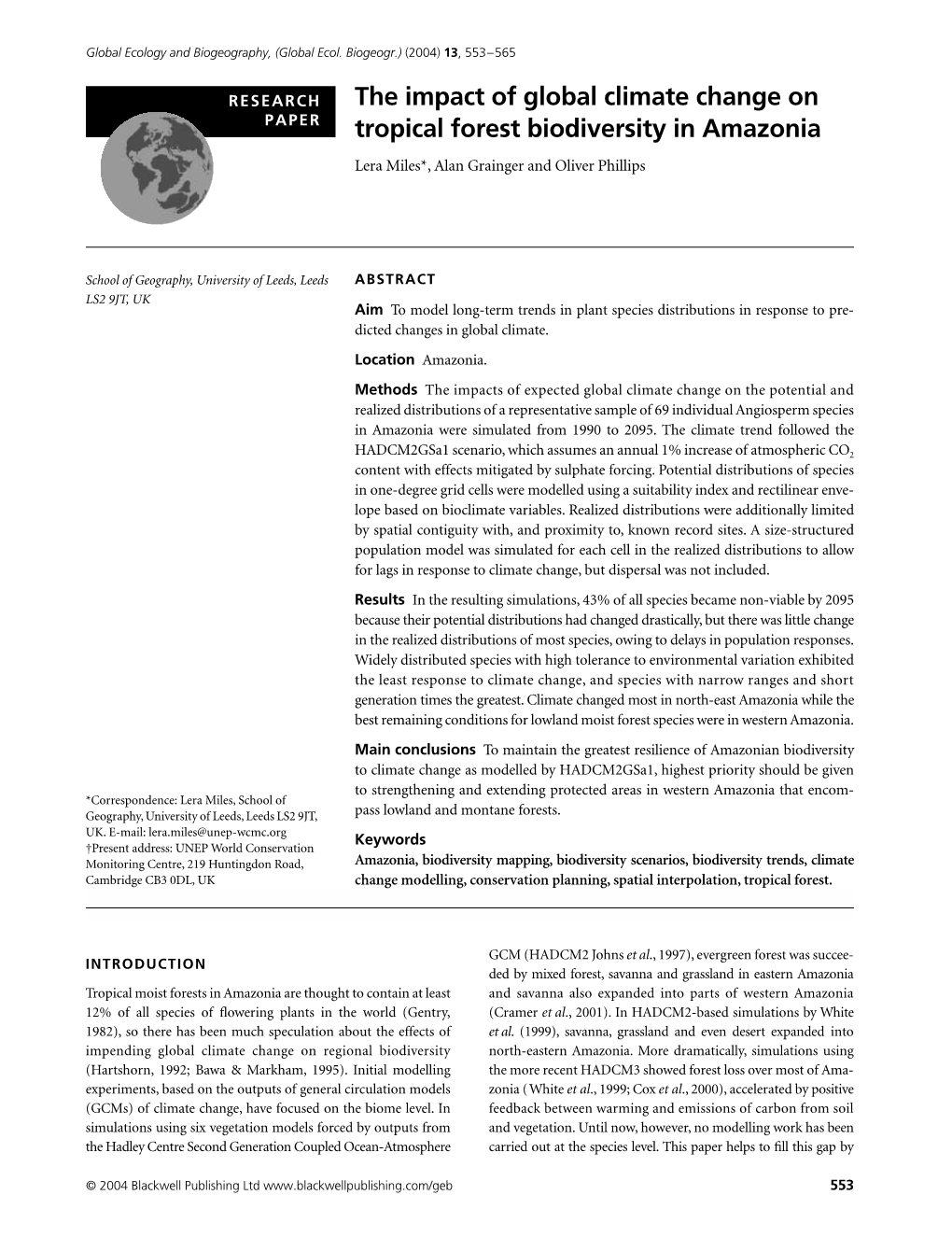 The Impact of Global Climate Change on Tropical Forest Biodiversity In