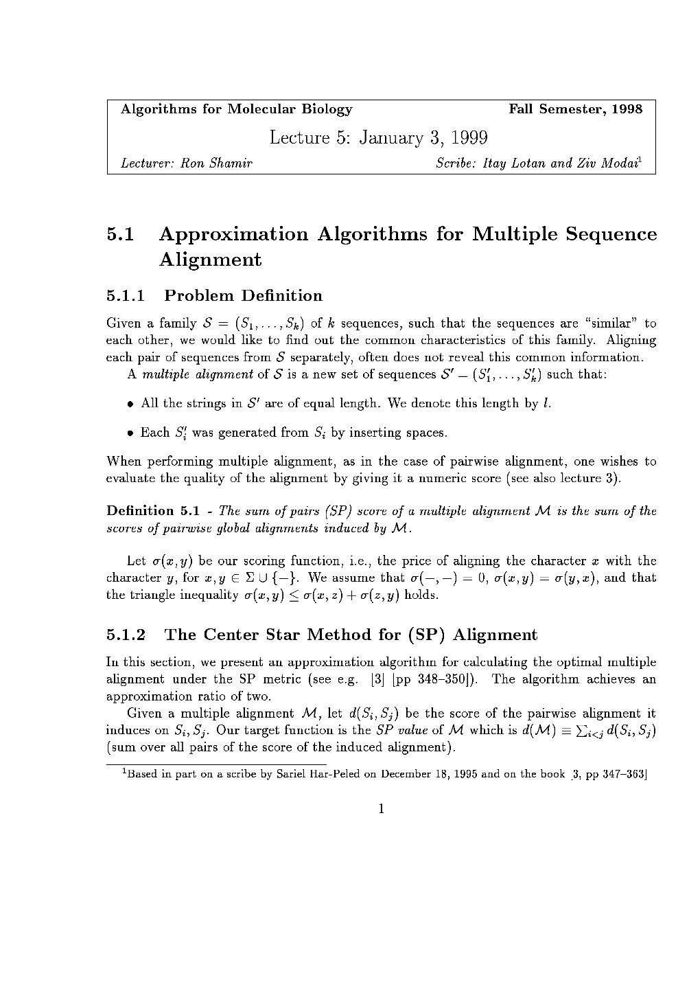 5.1 Approximation Algorithms for Multiple Sequence Alignment P