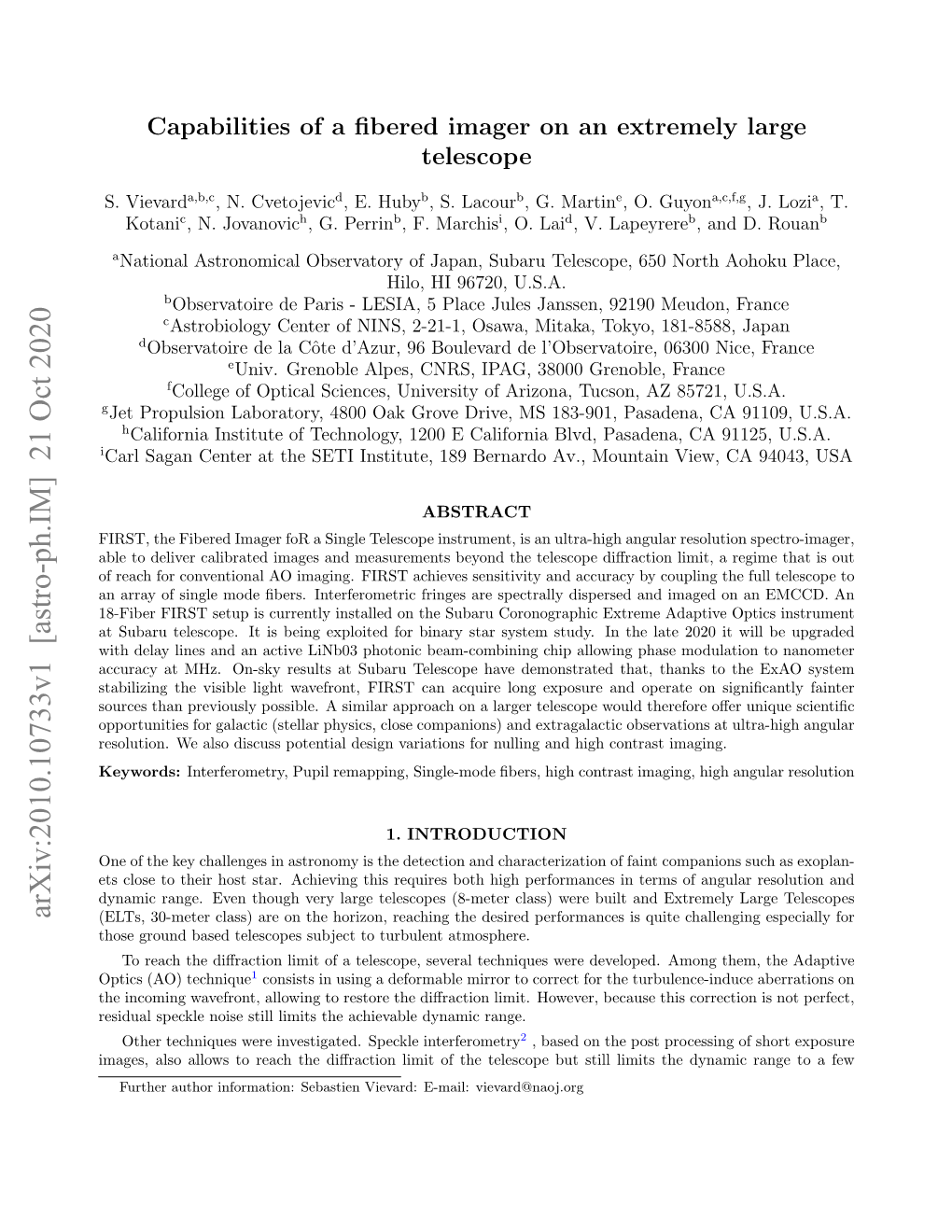 Capabilities of a Fibered Imager on an Extremely Large Telescope