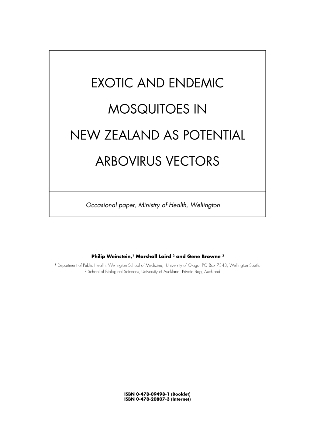 Exotic and Endemic Mosquitoes in New Zealand