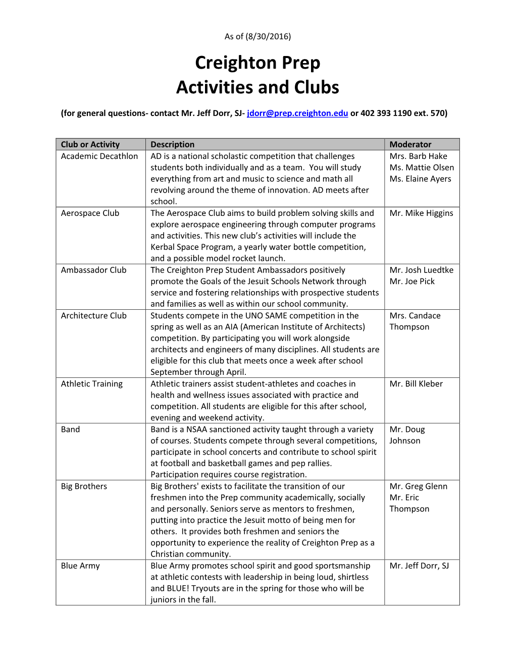 Creighton Prep Activities and Clubs