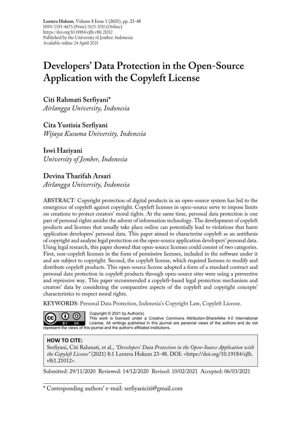 Developers' Data Protection in the Open-Source Application with The