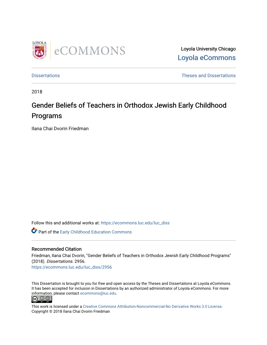 Gender Beliefs of Teachers in Orthodox Jewish Early Childhood Programs
