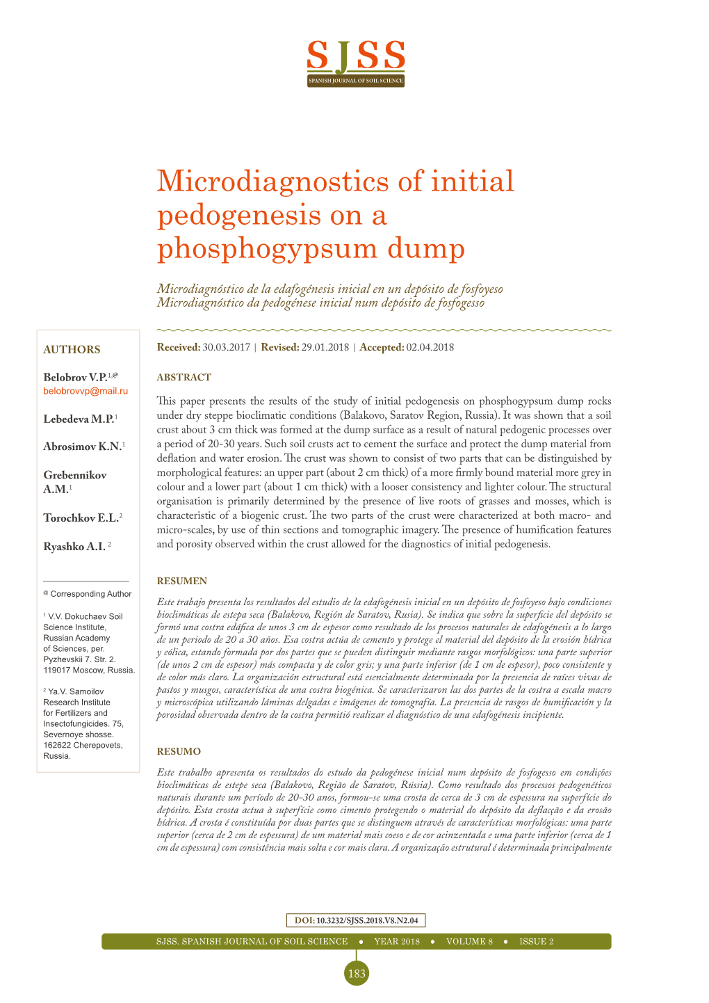 Microdiagnostics of Initial Pedogenesis on a Phosphogypsum Dump