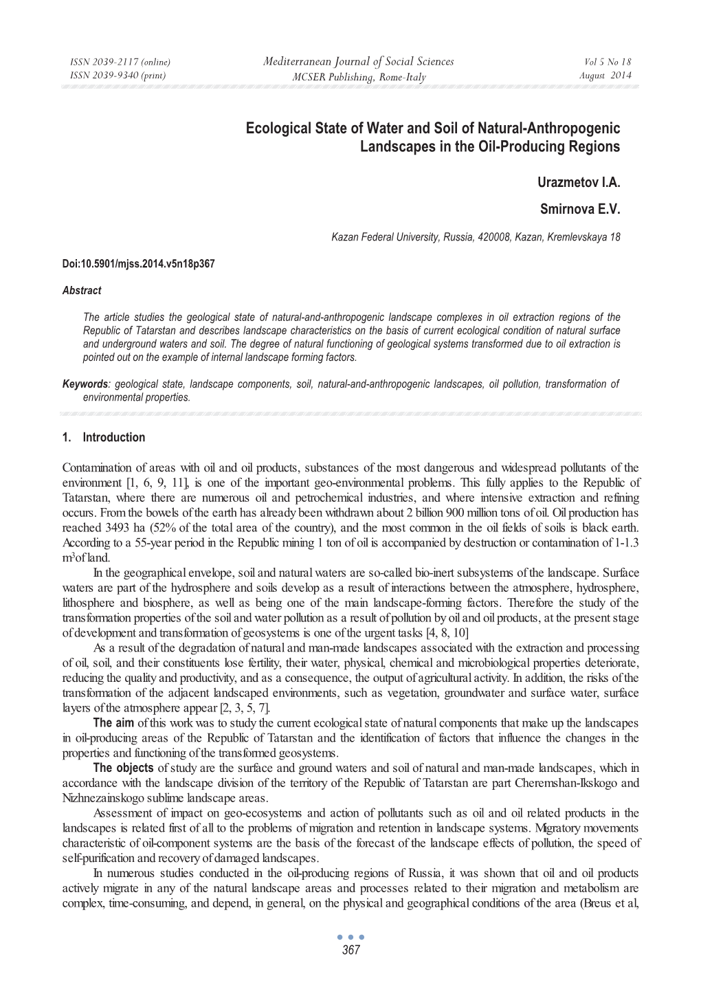 Ecological State of Water and Soil of Natural-Anthropogenic Landscapes in the Oil-Producing Regions