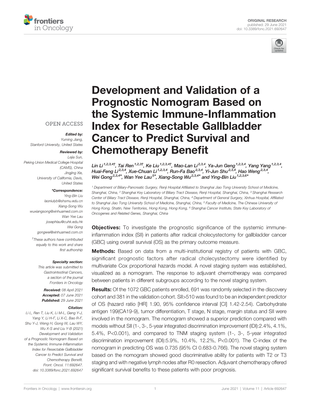 Development and Validation of a Prognostic Nomogram Based On