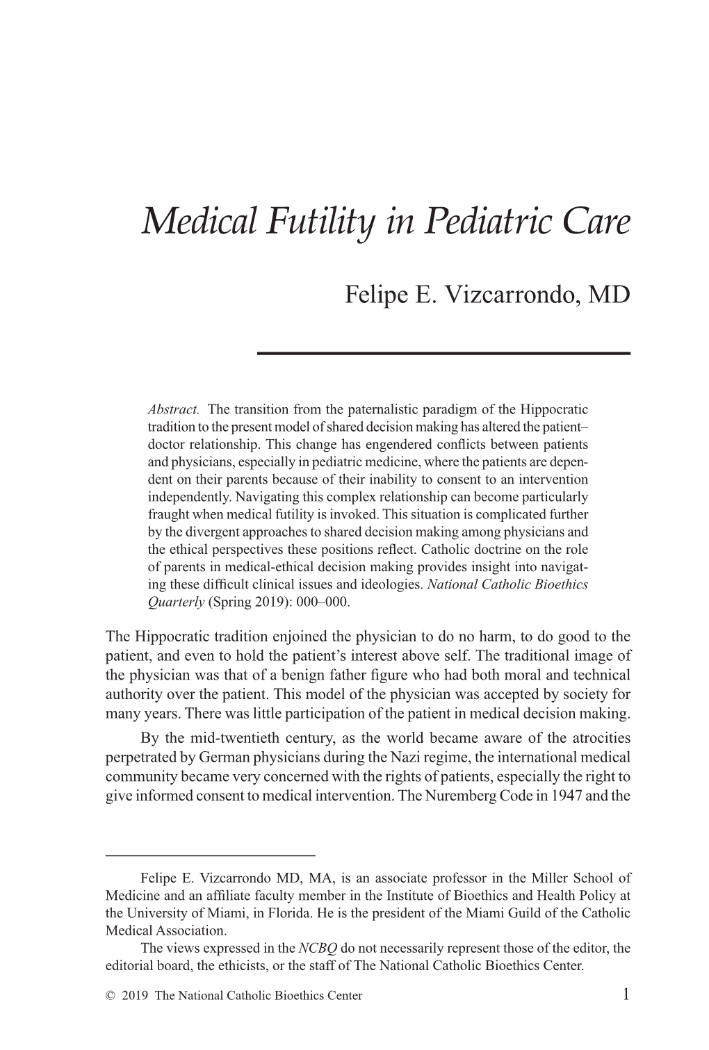 Medical Futility in Pediatric Care