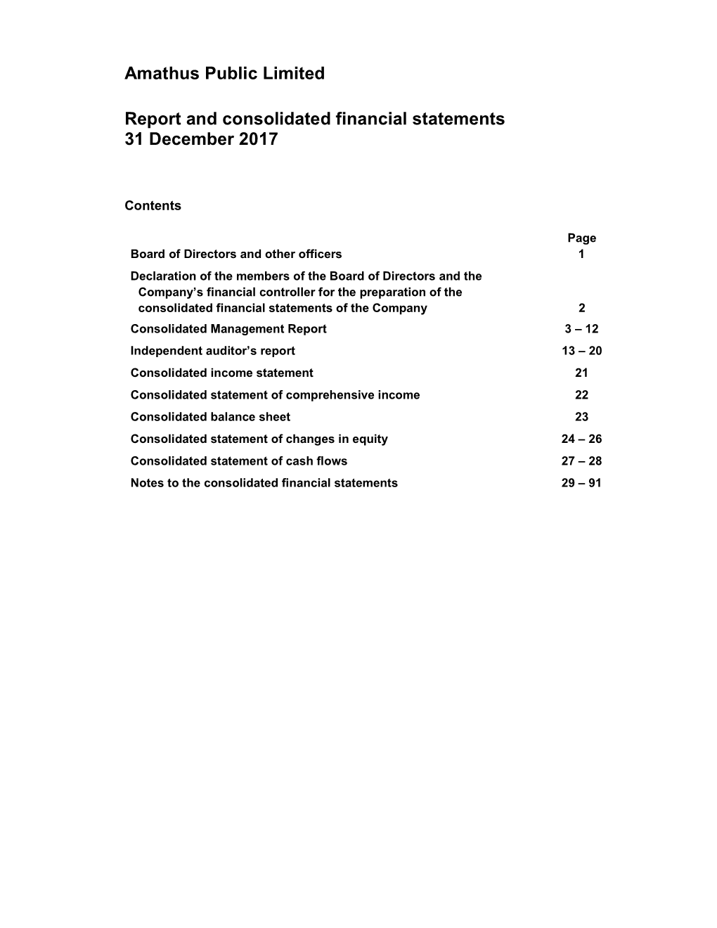 Amathus Public Limited Report and Consolidated Financial Statements