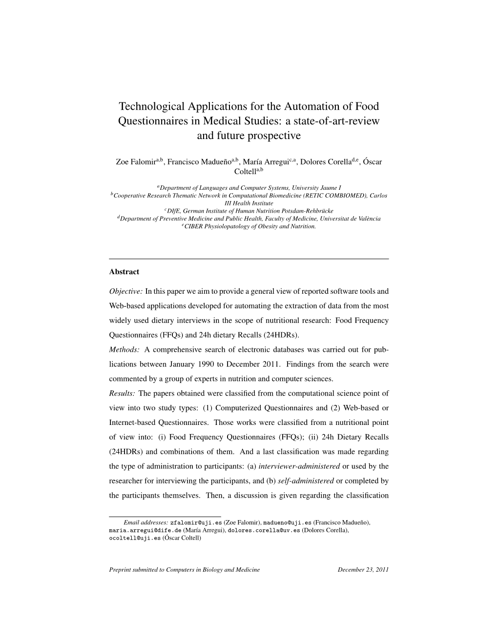 Technological Applications for the Automation of Food Questionnaires in Medical Studies: a State-Of-Art-Review and Future Prospective
