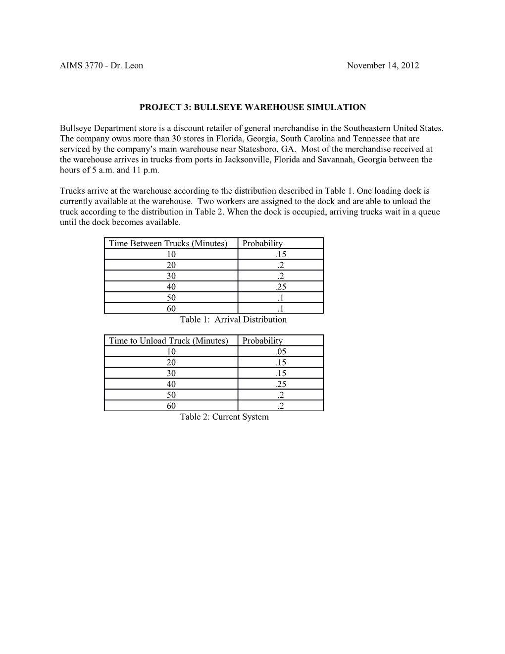 Project 3: Bullseye Warehouse Simulation