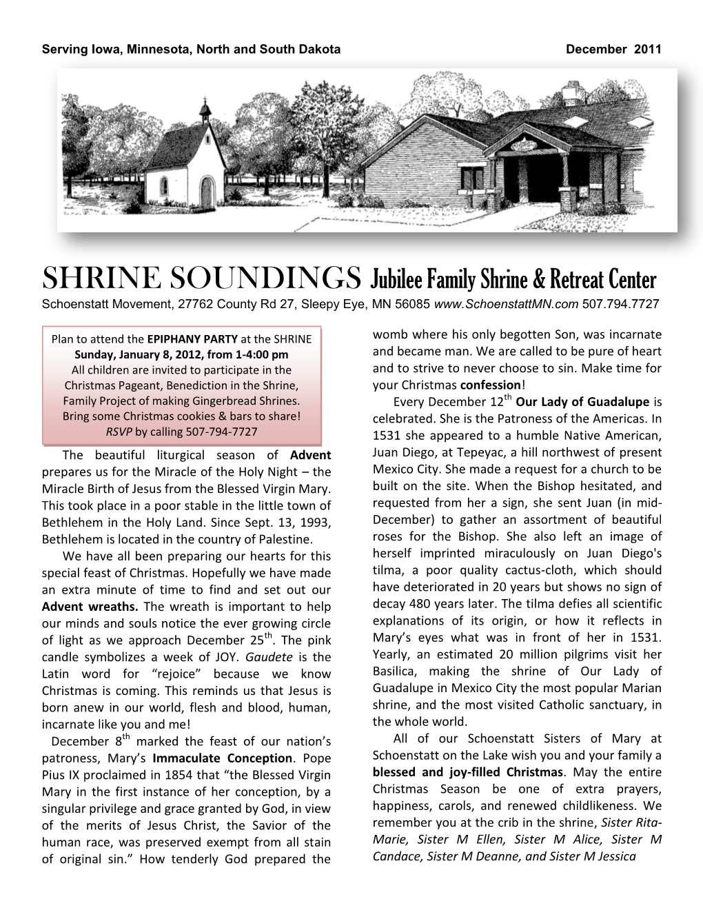 SHRINE SOUNDINGS Jubilee Family Shrine & Retreat Center