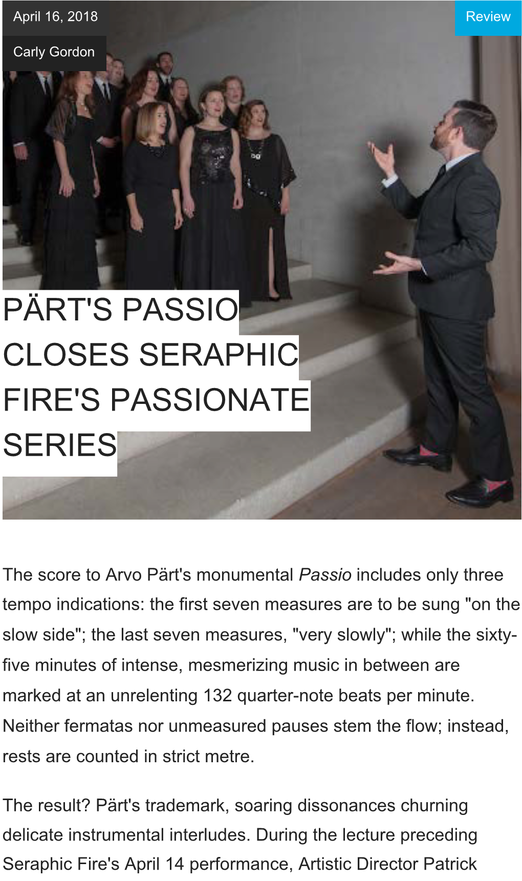 Pärt's Passio Closes Seraphic Fire's Passionate Series