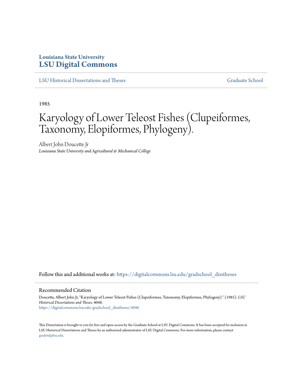 Karyology of Lower Teleost Fishes (Clupeiformes, Taxonomy, Elopiformes, Phylogeny)