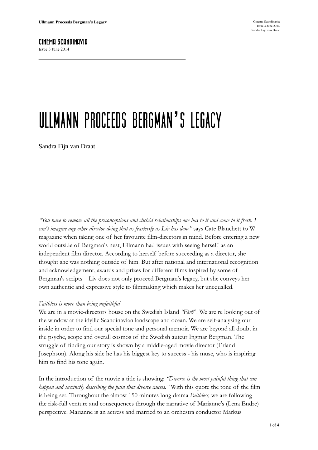 Ullmann Proceeds Bergman's Legacy