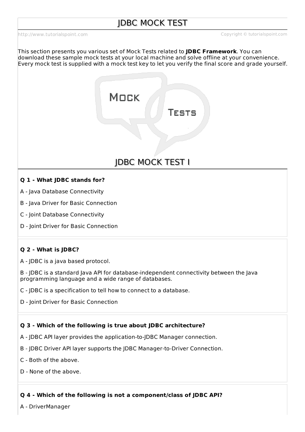 JDBC Mock Test