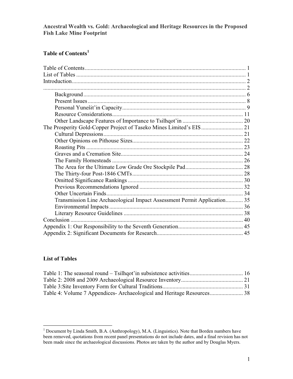 Archaeological and Heritage Resources in the Proposed Fish Lake Mine Footprint