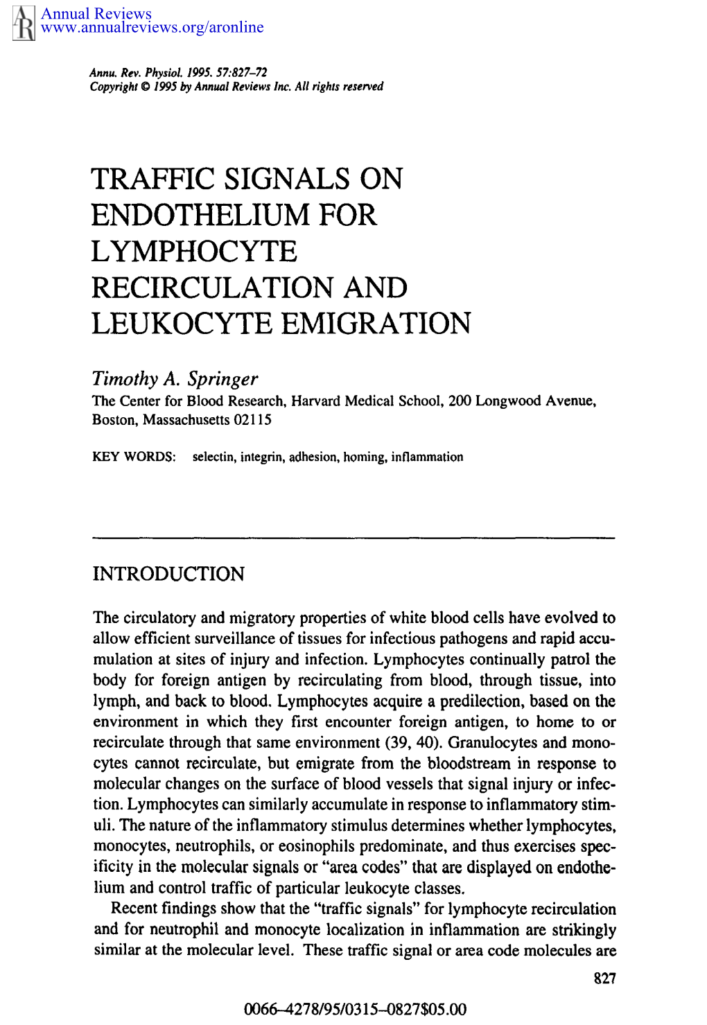 Traffic Signals on Endothelium for Lymphocyte Recirculation And