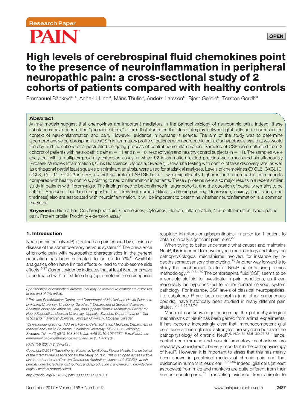 High Levels of Cerebrospinal Fluid Chemokines Point