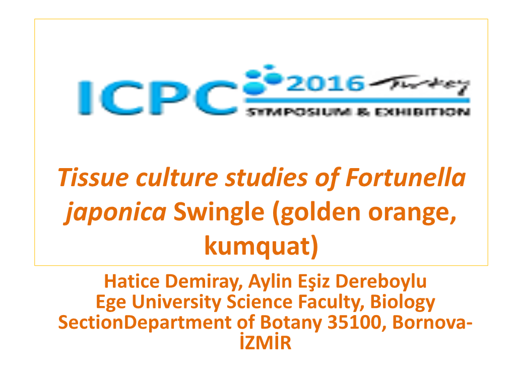 Tissue Culture Studies of Fortunella Japonica Swingle