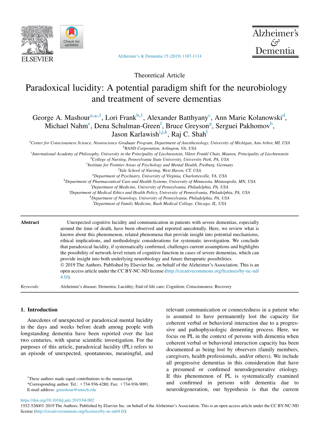 Paradoxical Lucidity: a Potential Paradigm Shift for the Neurobiology and Treatment of Severe Dementias