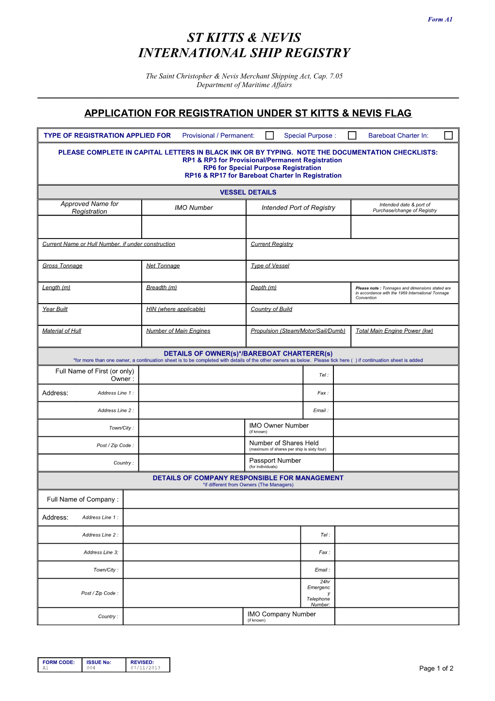 Provisional Certificate Of Registry