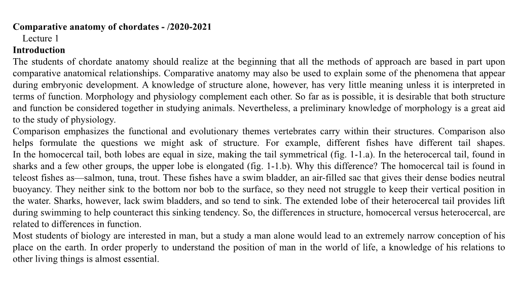 Comparative Anatomy of Chordates