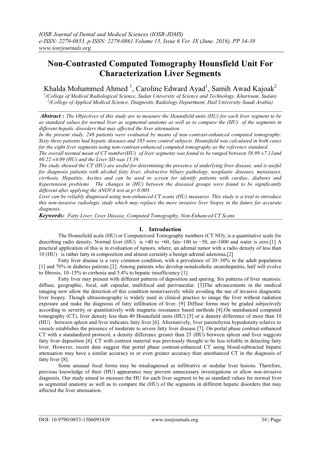 Non-Contrasted Computed Tomography Hounsfield Unit for Characterization Liver Segments