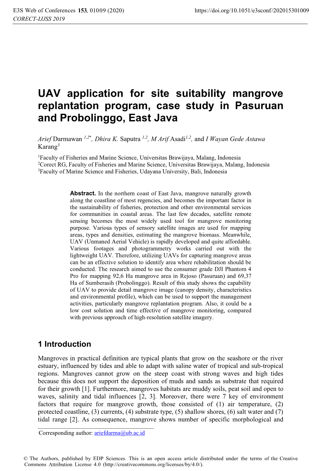 UAV Application for Site Suitability Mangrove Replantation Program, Case Study in Pasuruan and Probolinggo, East Java
