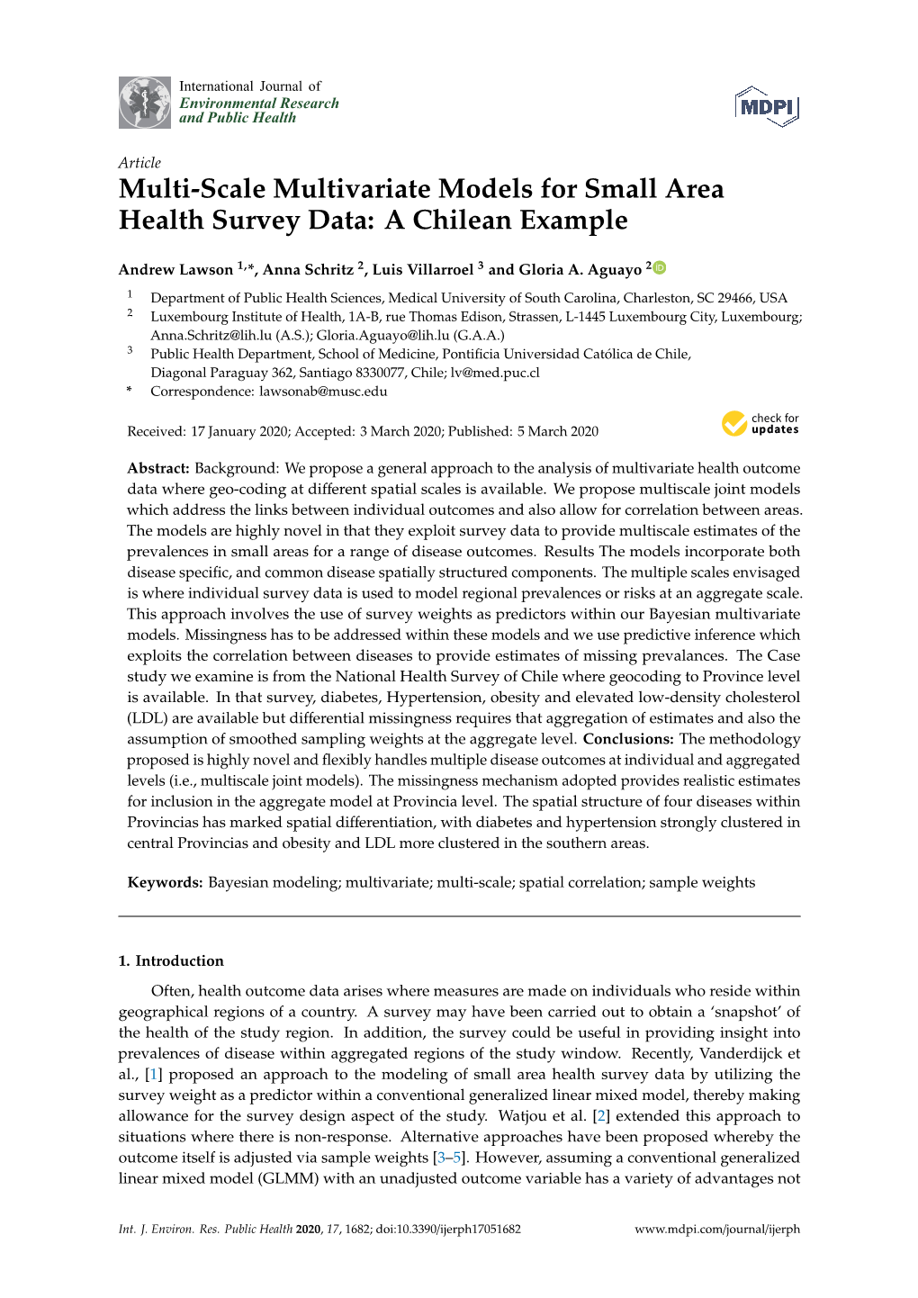 Multi-Scale Multivariate Models for Small Area Health Survey Data: a Chilean Example