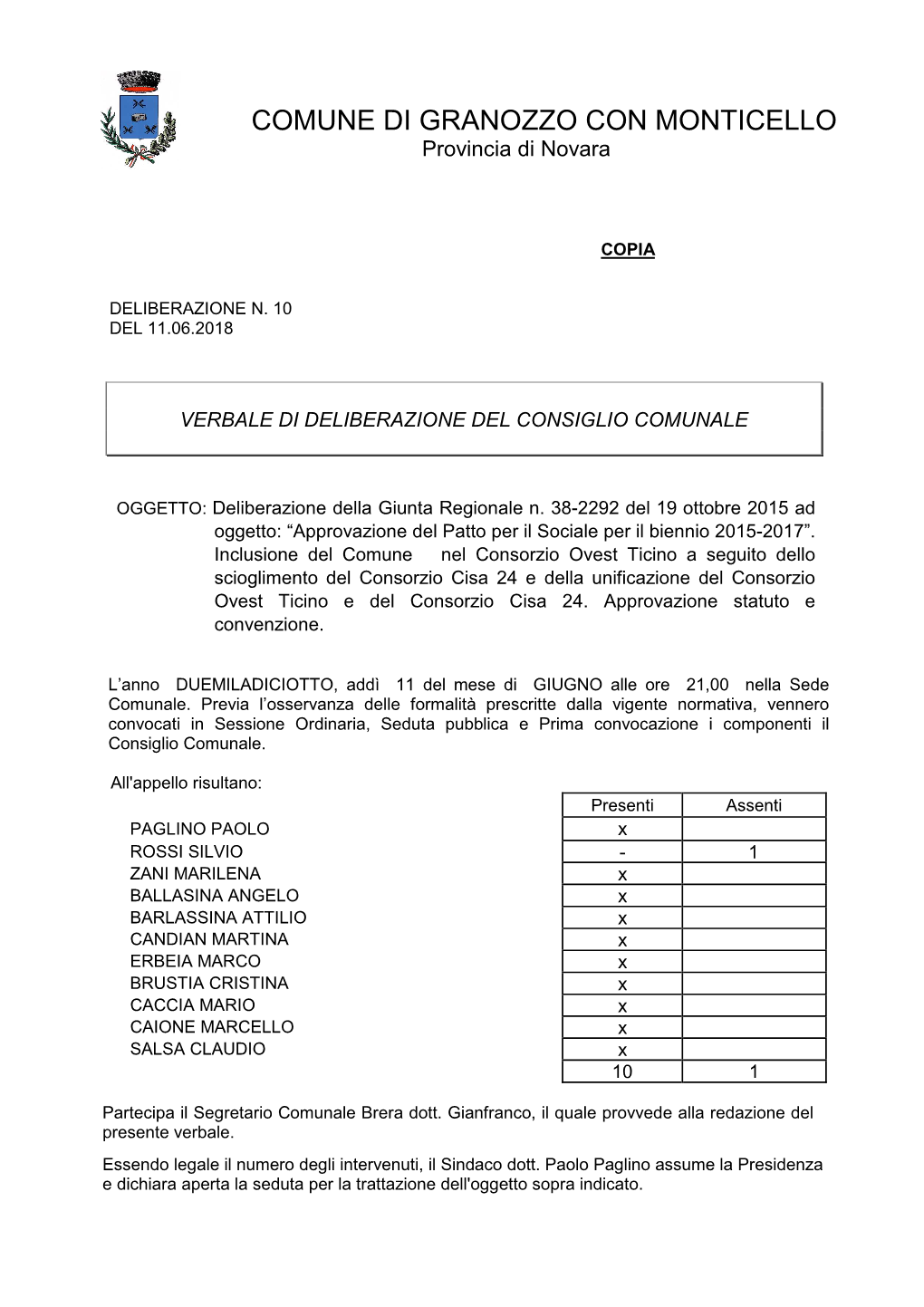 N. 10 Del 11.06.2018