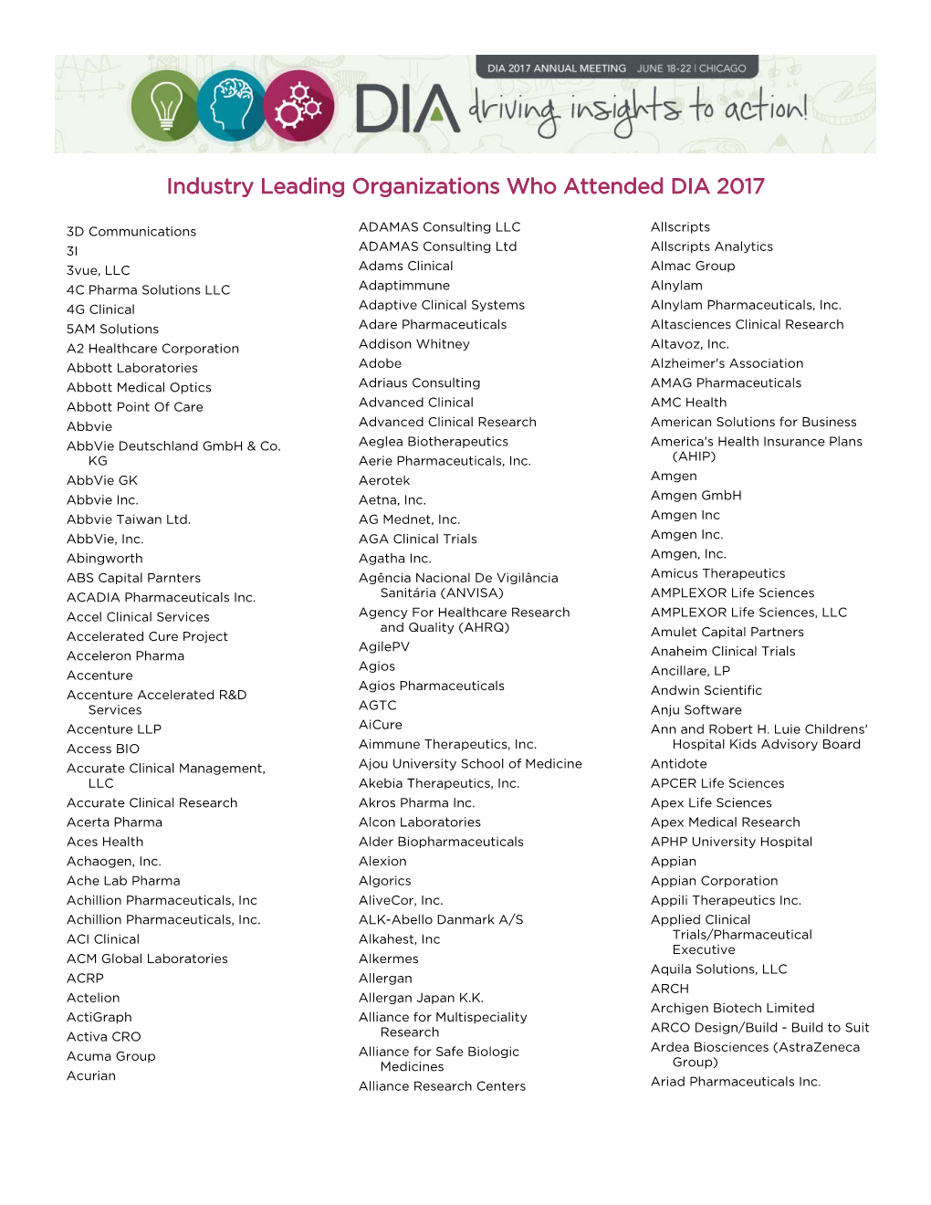 Industry Leading Organizations Who Attended DIA 2017