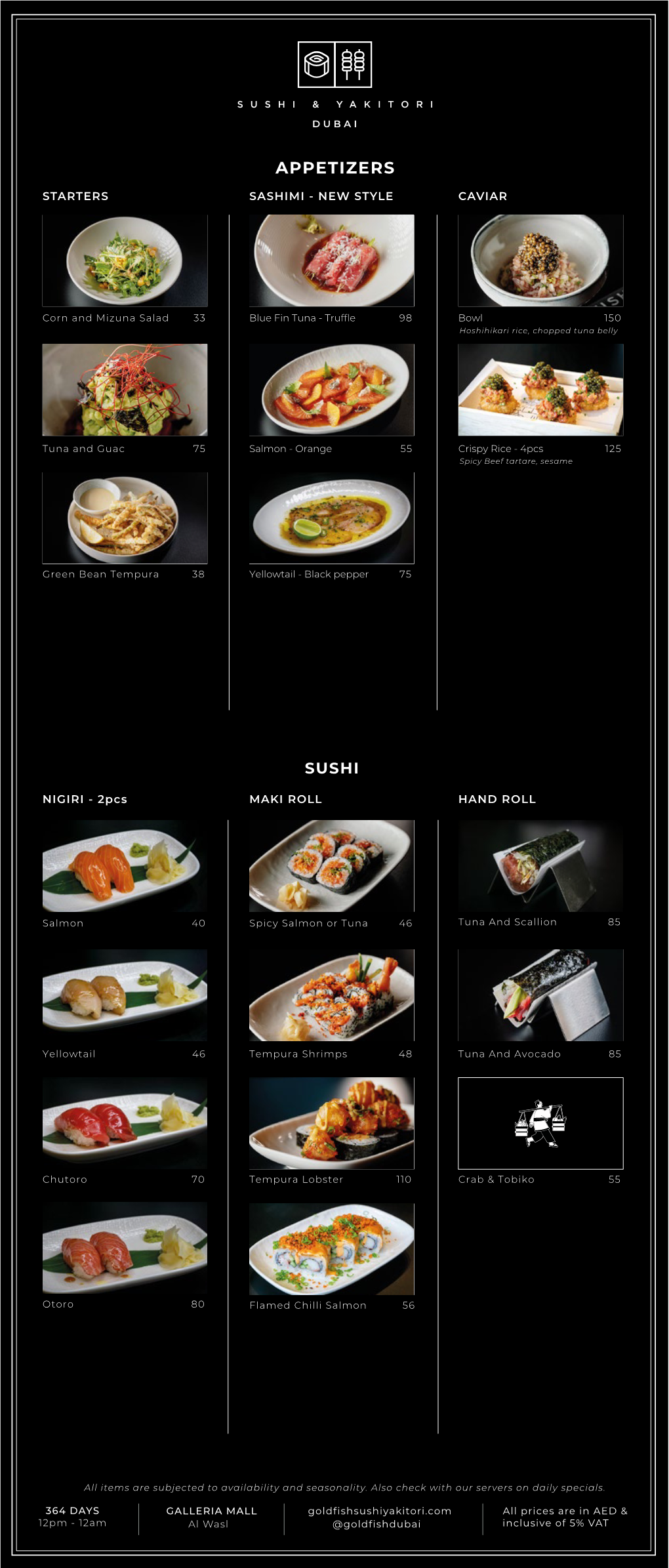 Goldfish Full Menu Black AUGUST