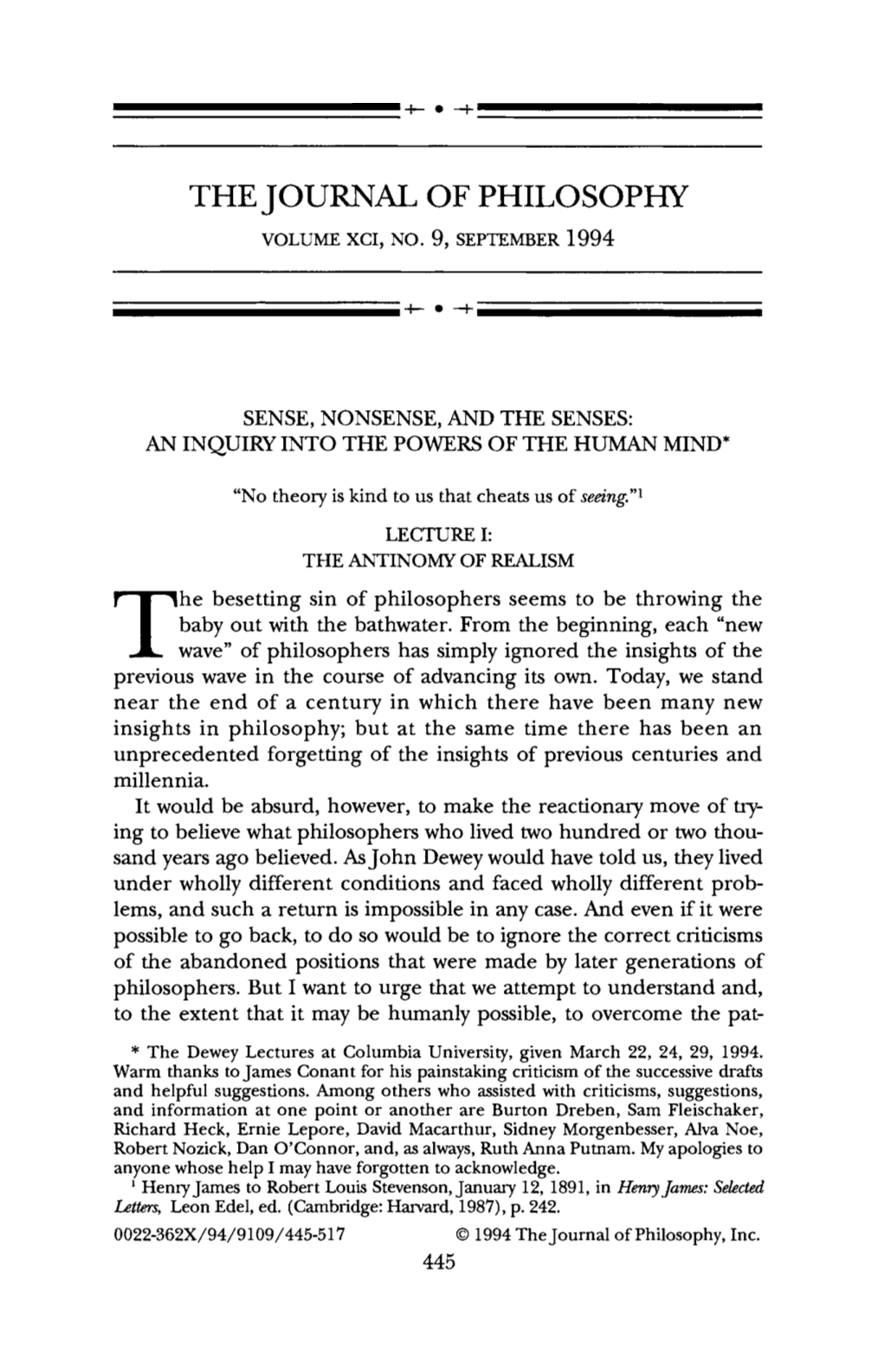 THEJOURNAL of PHILOSOPHY VOLUME XCI, No.9, SEPTEMBER 1994