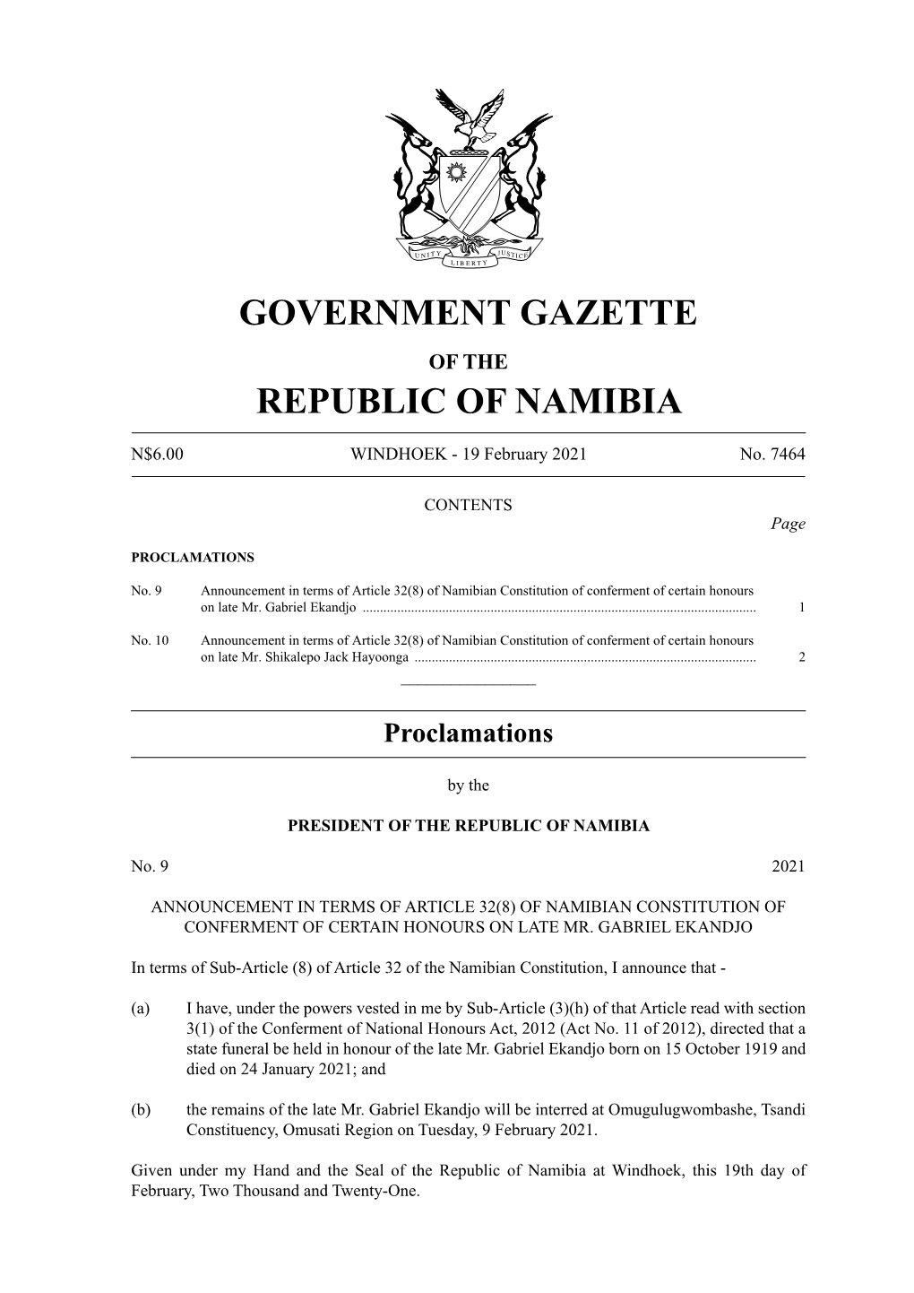 Government Gazette Republic of Namibia