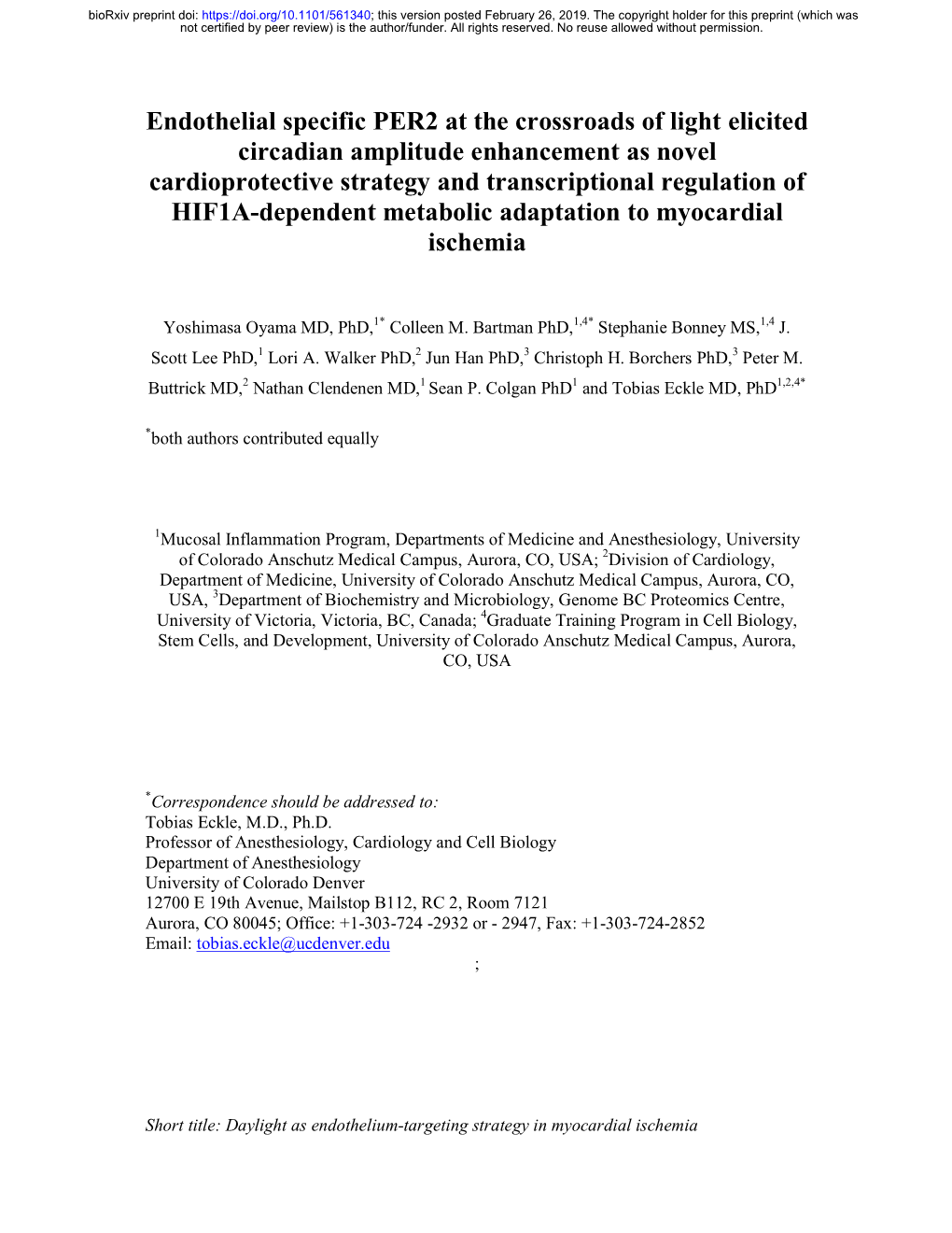 Endothelial Specific PER2 at the Crossroads of Light Elicited Circadian