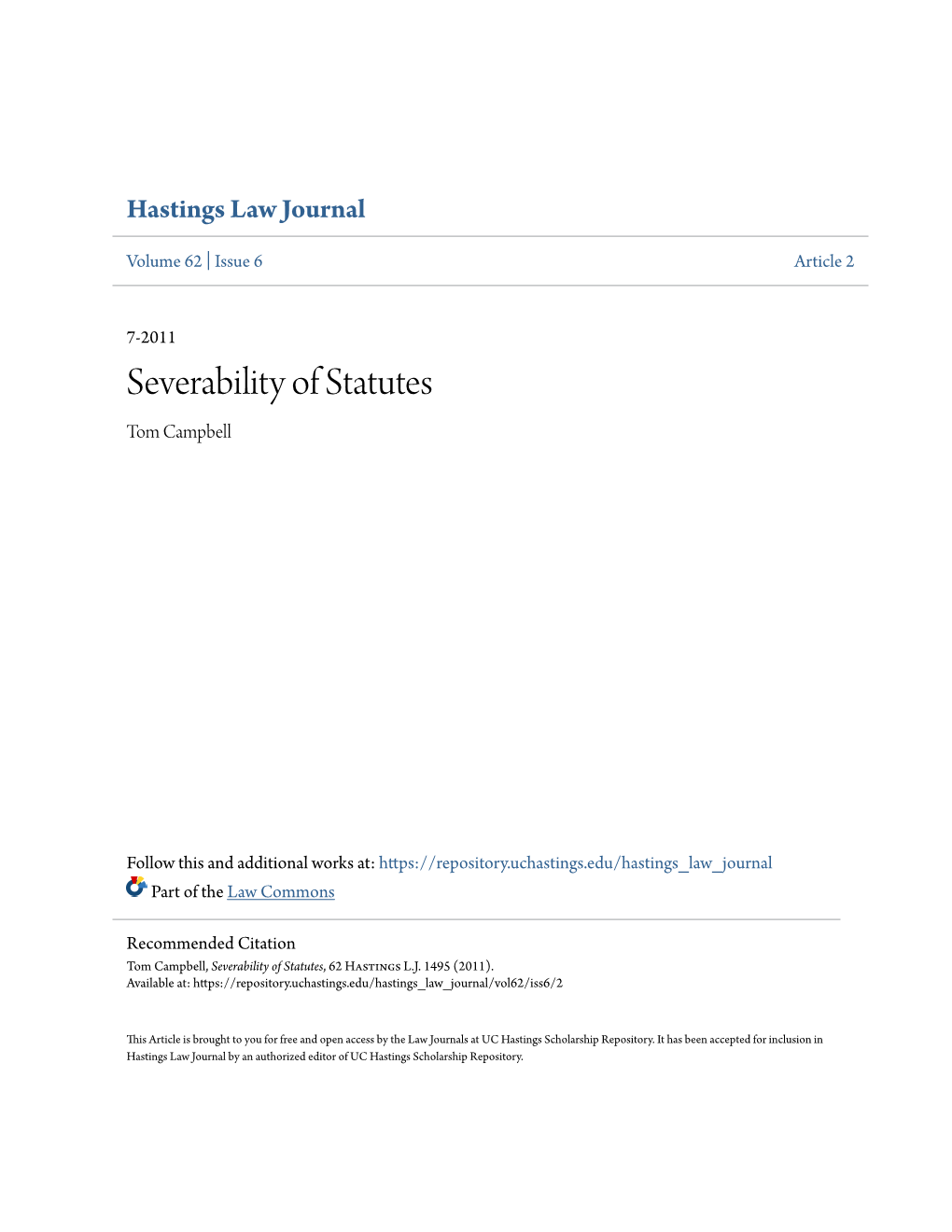 Severability of Statutes Tom Campbell