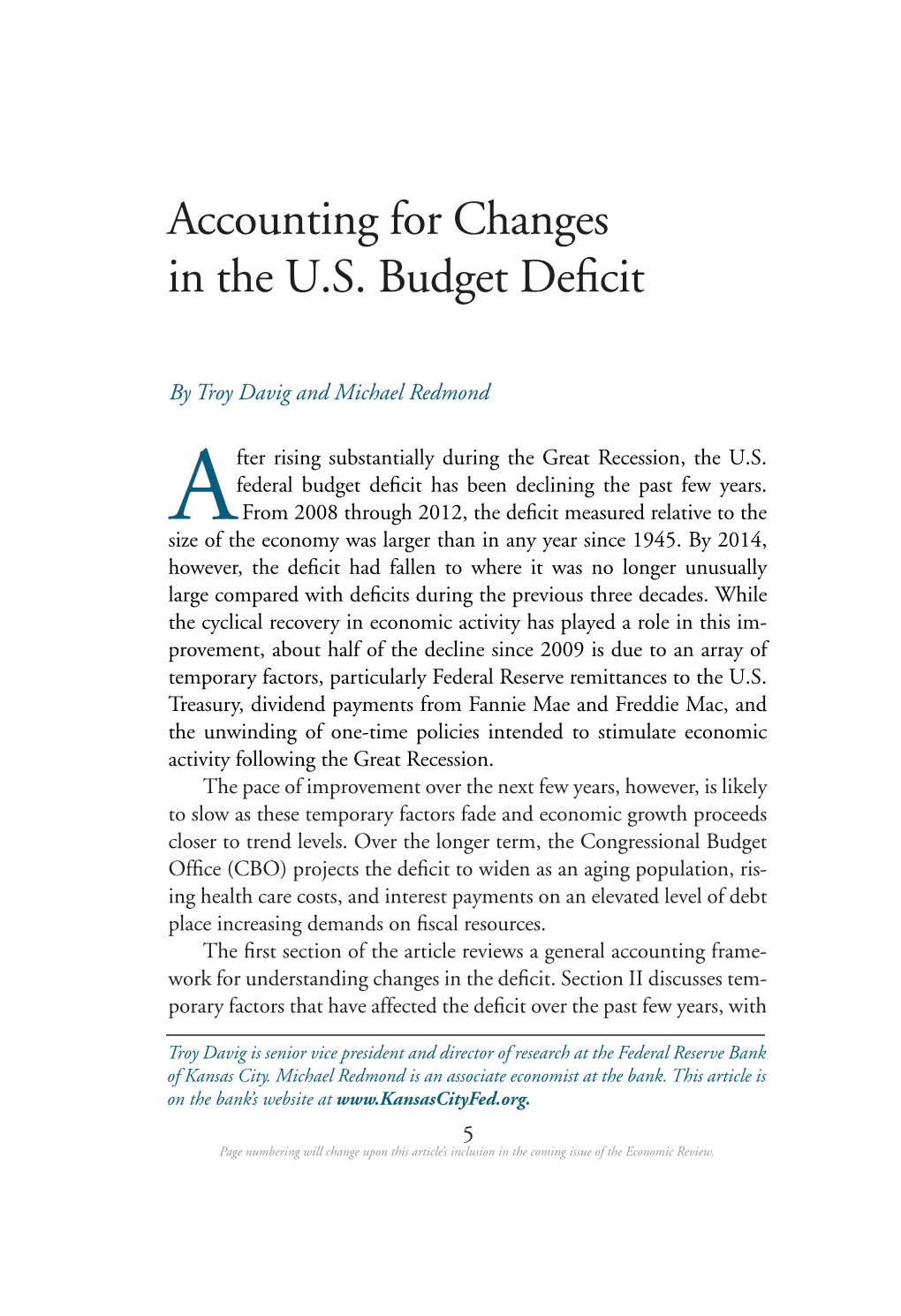 Accounting for Changes in the U.S. Budget Deficit
