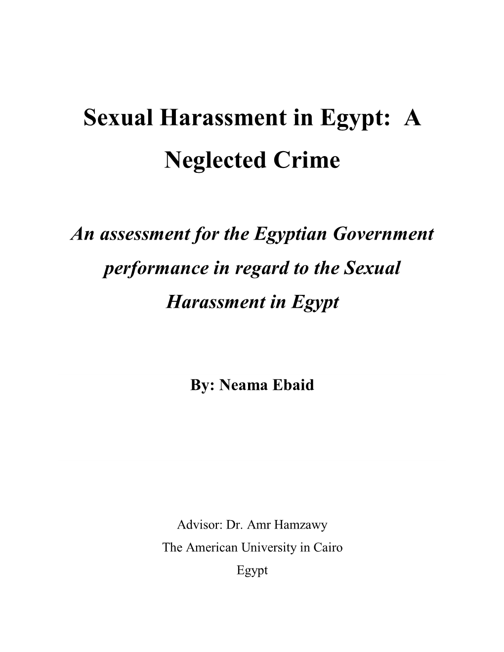Sexual Harassment in Egypt: a Neglected Crime