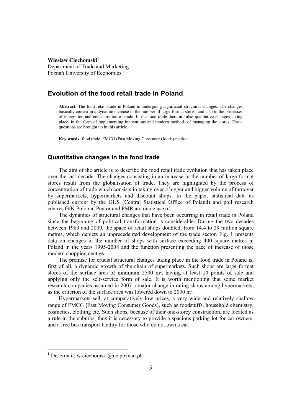 Evolution of the Food Retail Trade in Poland