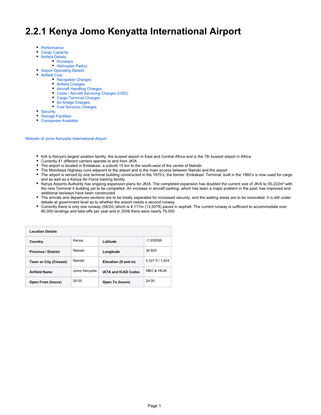 2.2.1 Kenya Jomo Kenyatta International Airport
