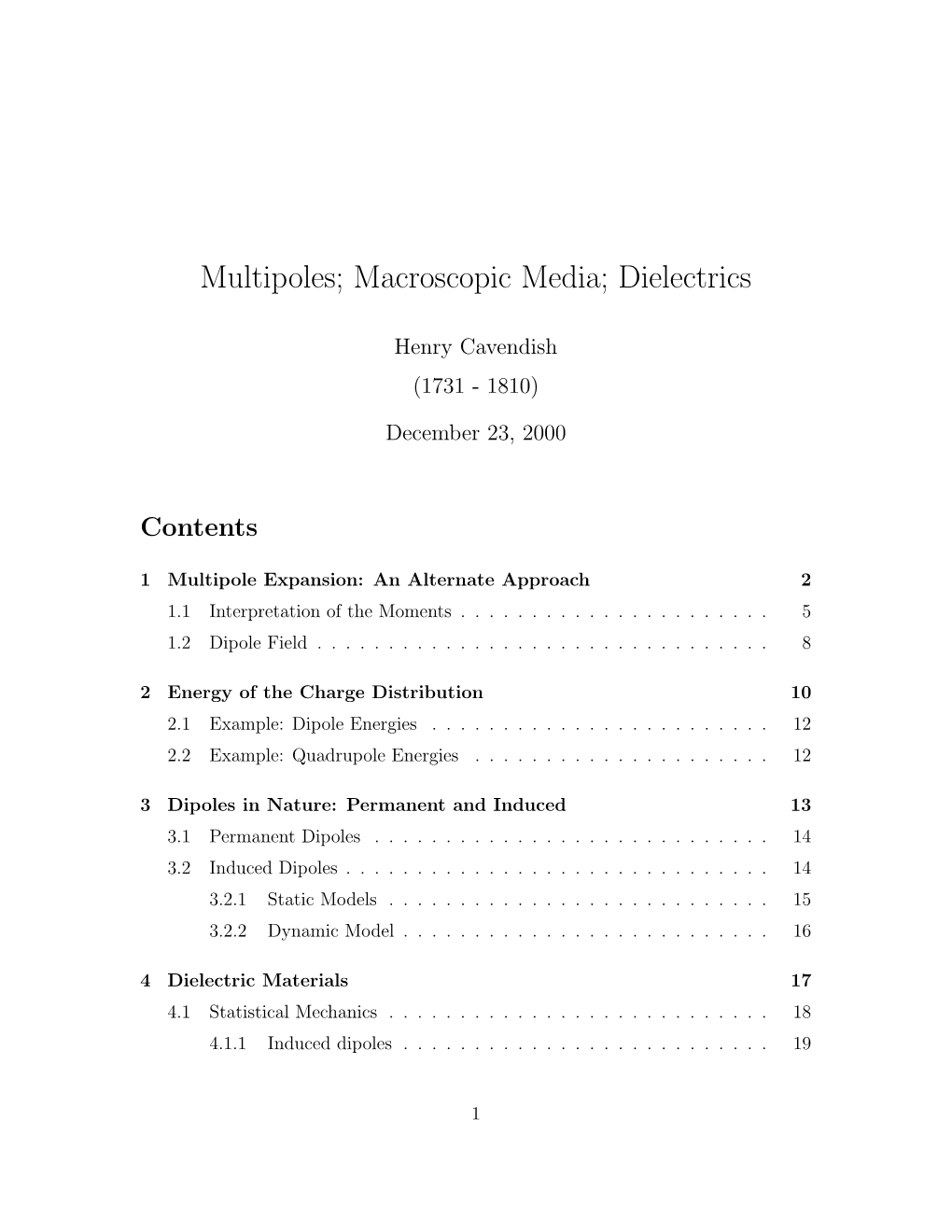 Multipoles; Macroscopic Media; Dielectrics