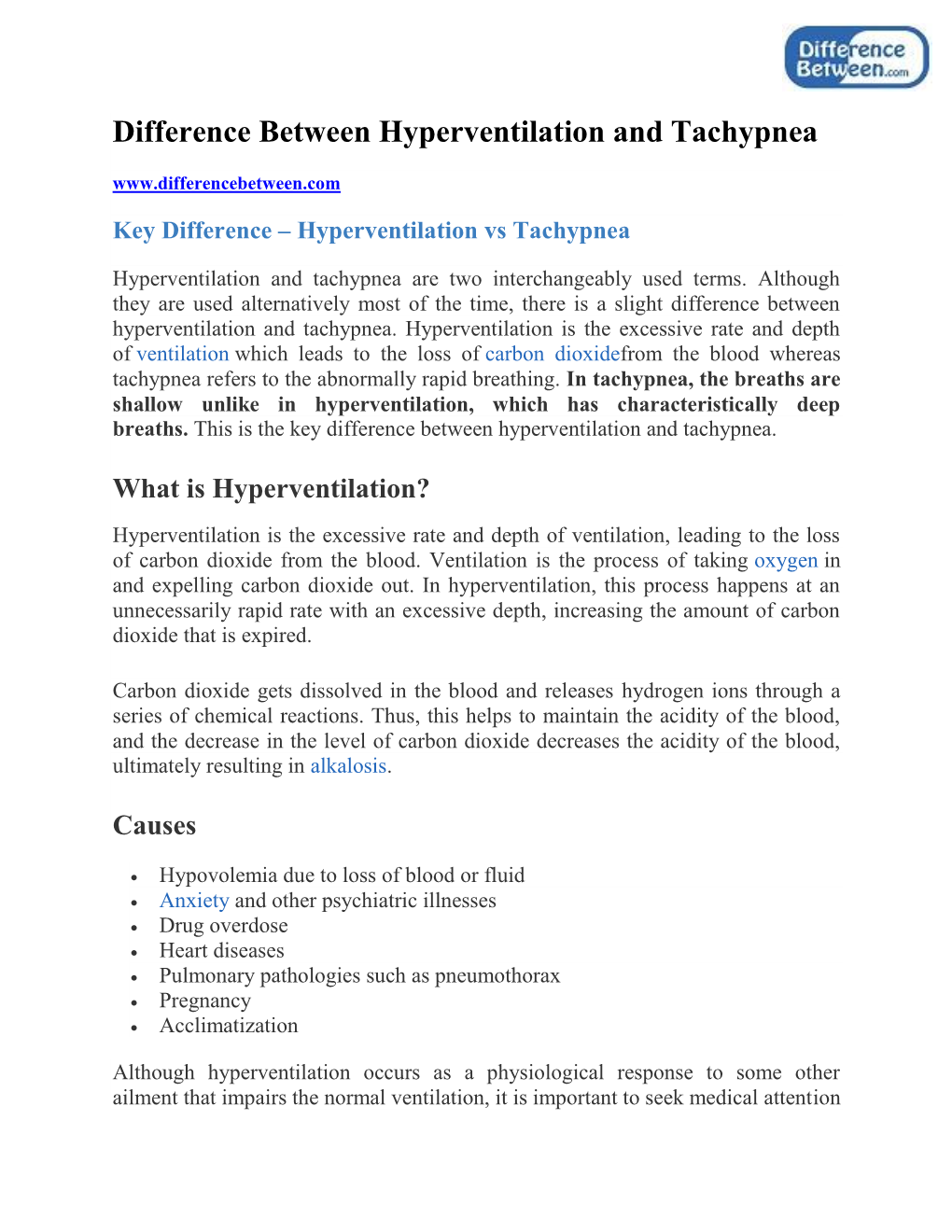 Difference Between Hyperventilation and Tachypnea