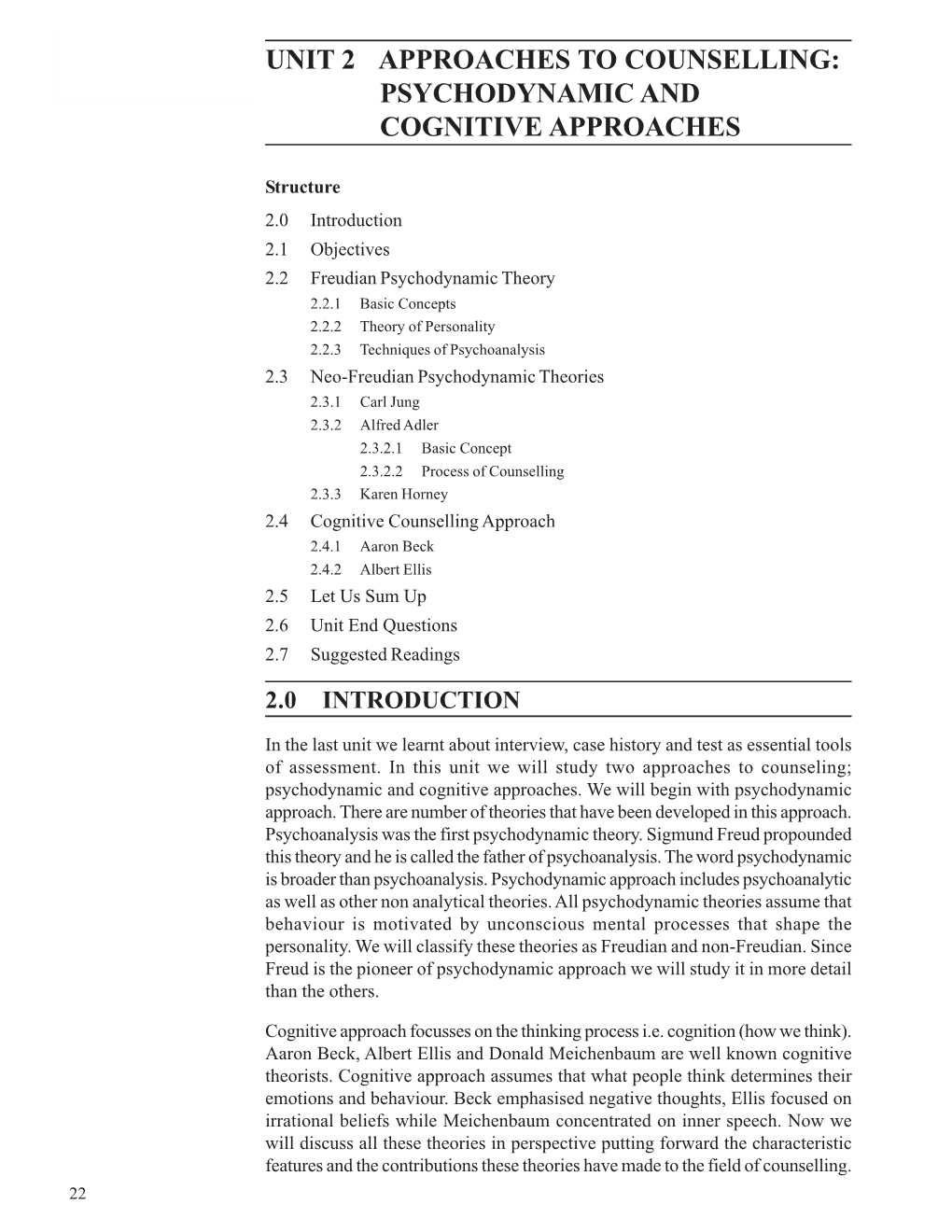 Unit 2 Approaches to Counselling: Psychodynamic and Cognitive Approaches