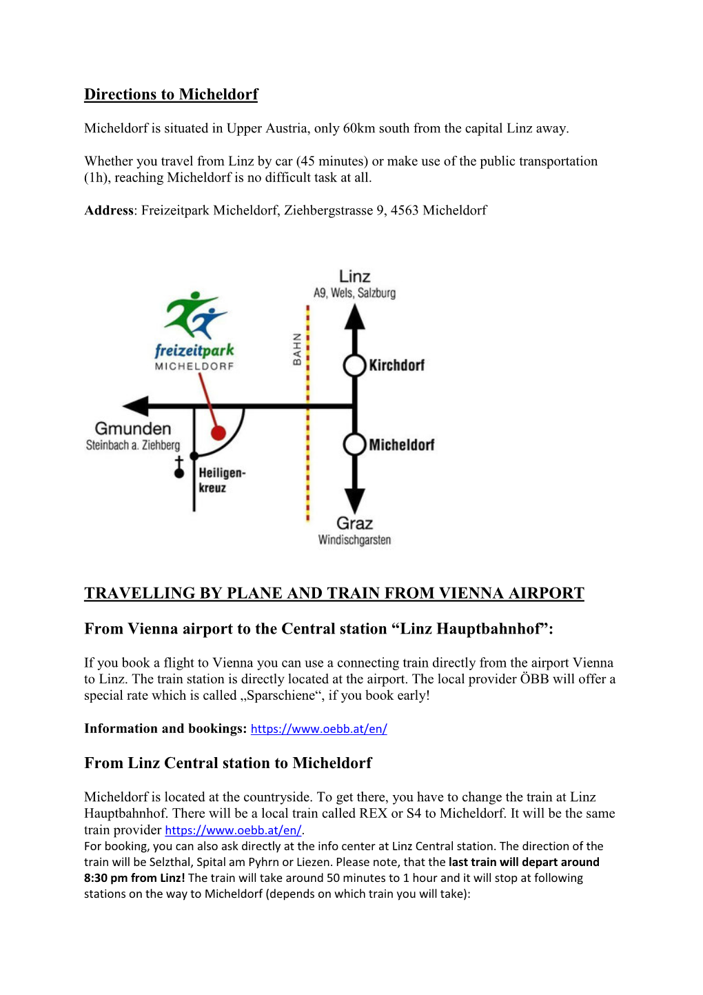 Directions to Micheldorf TRAVELLING by PLANE AND